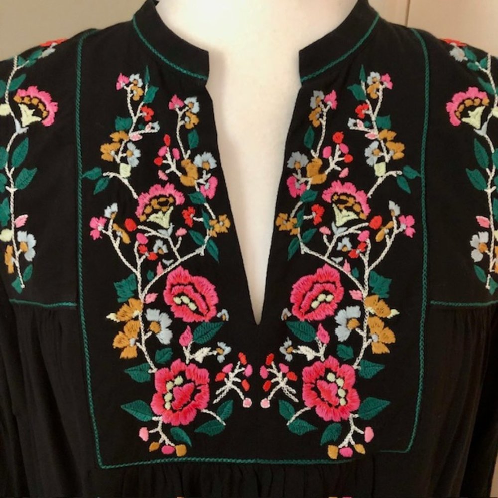 LOFT Black Tunic with Floral Embroidery